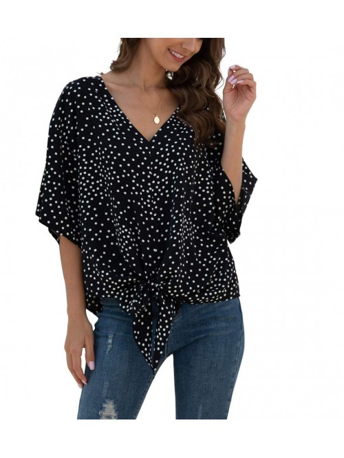 Womens Tie Front Chiffon Blouses V Neck Batwing Sh...