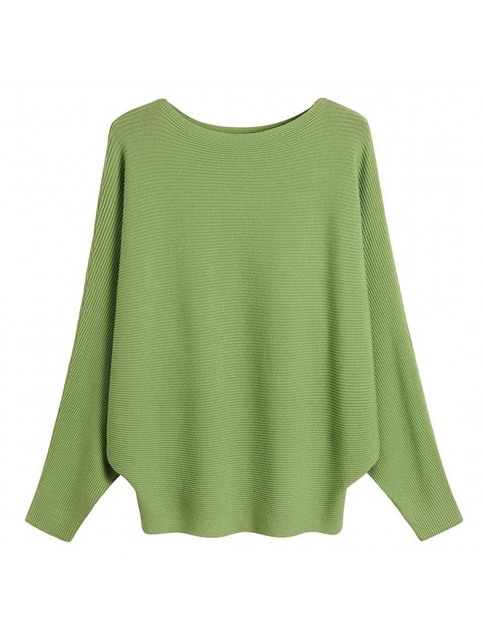 Boat Neck Batwing Sleeves Dolman Knitted Sweaters and Pullovers Tops for Women 