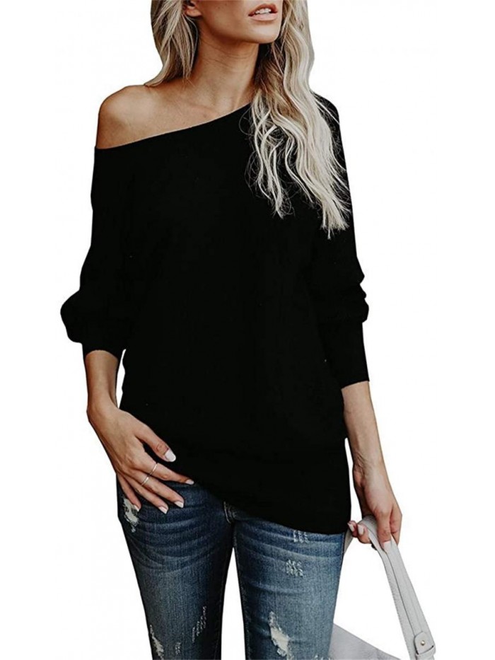Womens Off The Shoulder Sweater Oversized Knit Long Sleeve Sweaters Tunic Tops 