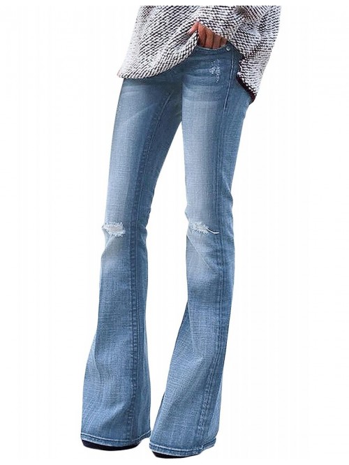Women's Ripped Flare Bell Bottom Jeans Pants Retro...