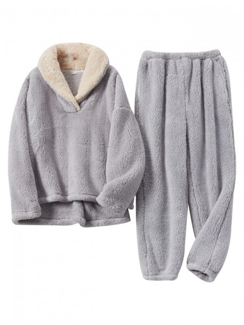 Women' s Fluffy Pajamas Set Fleece Pullover Pants ...
