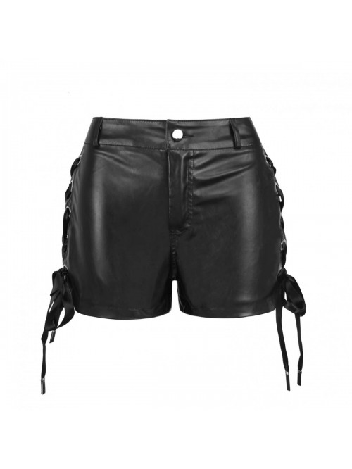 Womens Casual Faux Leather Shorts High Waisted Lea...
