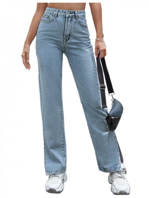 Women's High Waisted Straight Leg Jeans Vintage St...