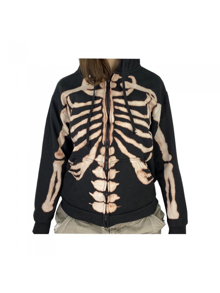 Skeleton Zip Up Hoodie Sweatshirt Skeleton Jacket 90s Activewear 