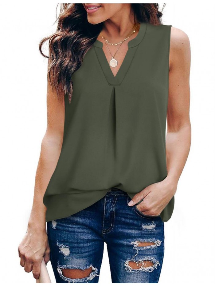 Women's Summer Tank Blouse Casual V Neck Sleeveless Tunic Top Shirt 