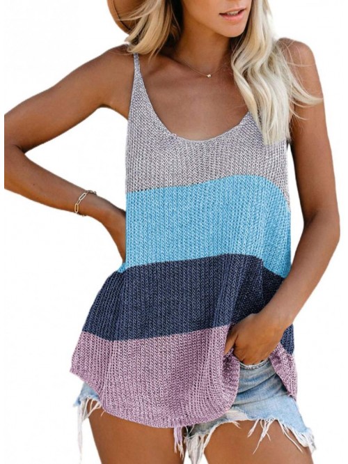 Women's Knitted Color Block Cami Tank Top Sleevele...