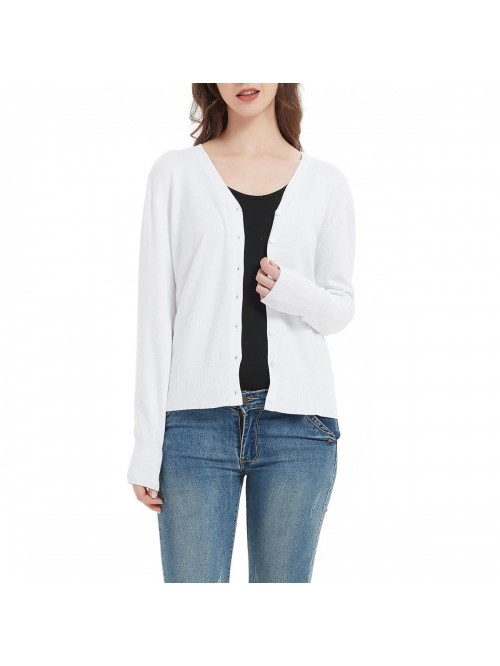 V Neck Long Sleeve Soft Cotton Knit Open Front But...