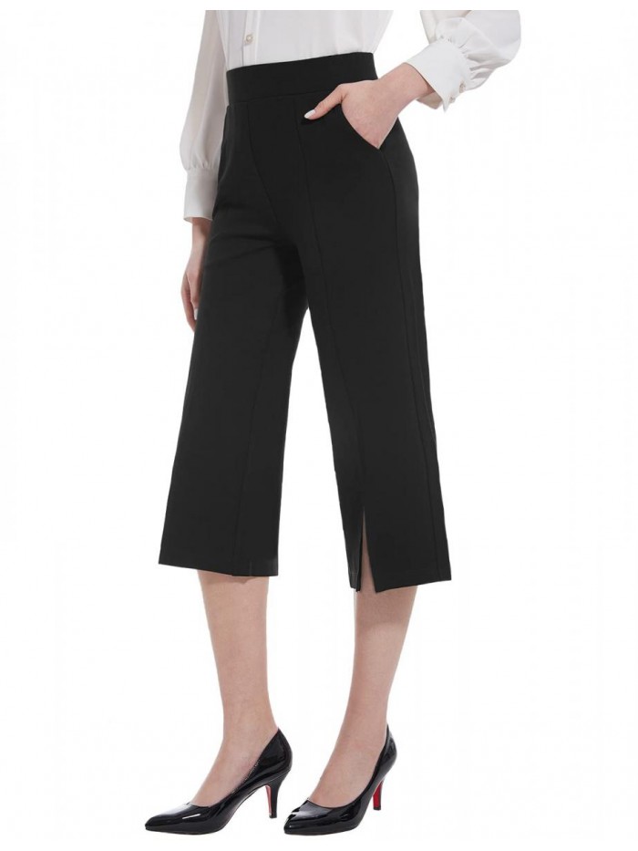 Wide Leg Capri Pants for Women with Pockets High Waist Dress Pants Casual Summer Slacks Office Work Casual Pants Capri 