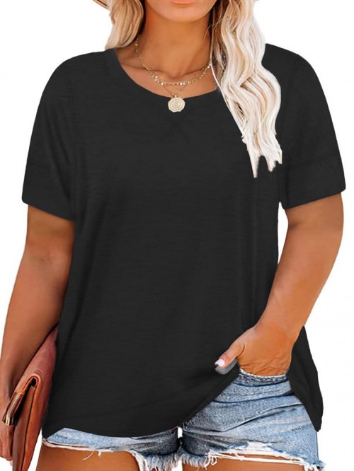 Womens Plus Size Tops Casual Short Sleeve Side Spl...
