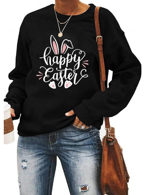 Happy Easter Sweatshirt Women Long Sleeve Cute Bun...