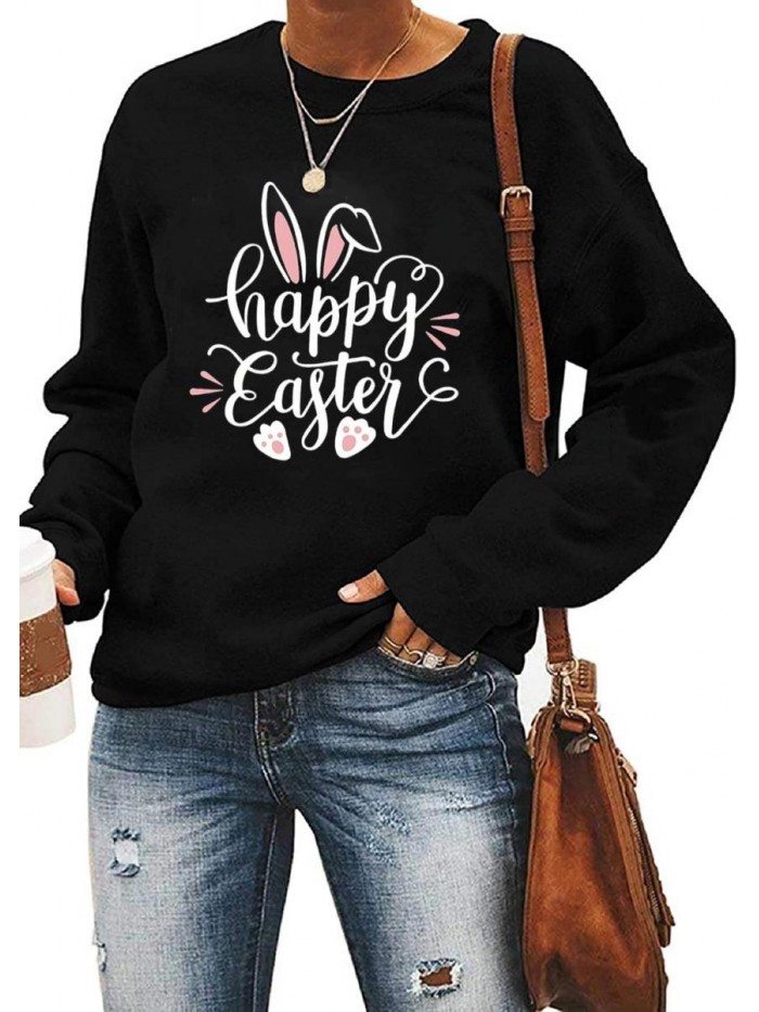 Happy Easter Sweatshirt Women Long Sleeve Cute Bunny Rabbit Graphic Tees Pullover 