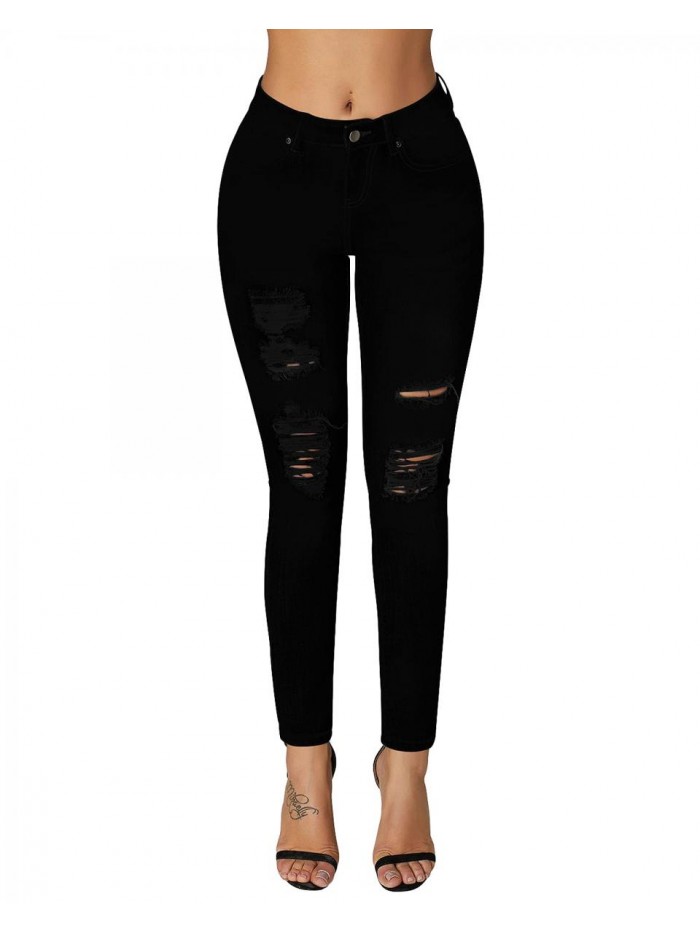 Women's Essentials Ripped Mid Rise Destroyed Skinny Jeans 