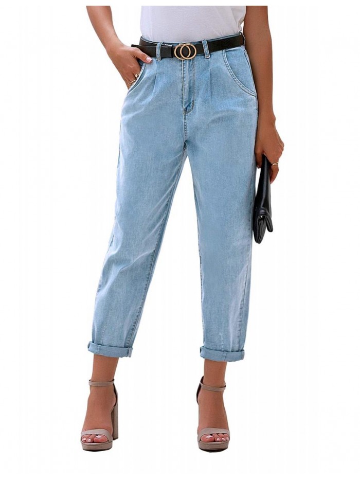 Women's Classic High Waist Stretch Loose Balloon Tapered Jeans Mom Jeans 
