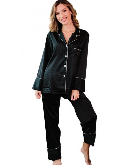 Design Women's Silk Satin Pajama Button Down Long ...