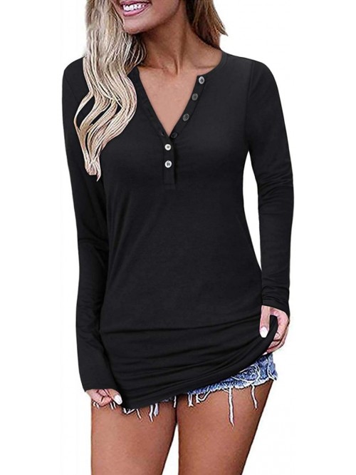 Womens Long Sleeve V-Neck Button Casual Tops Blous...