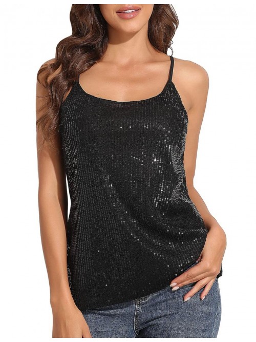 Womens Sparkly Sequin Camisole Tops Sleeveless Gli...