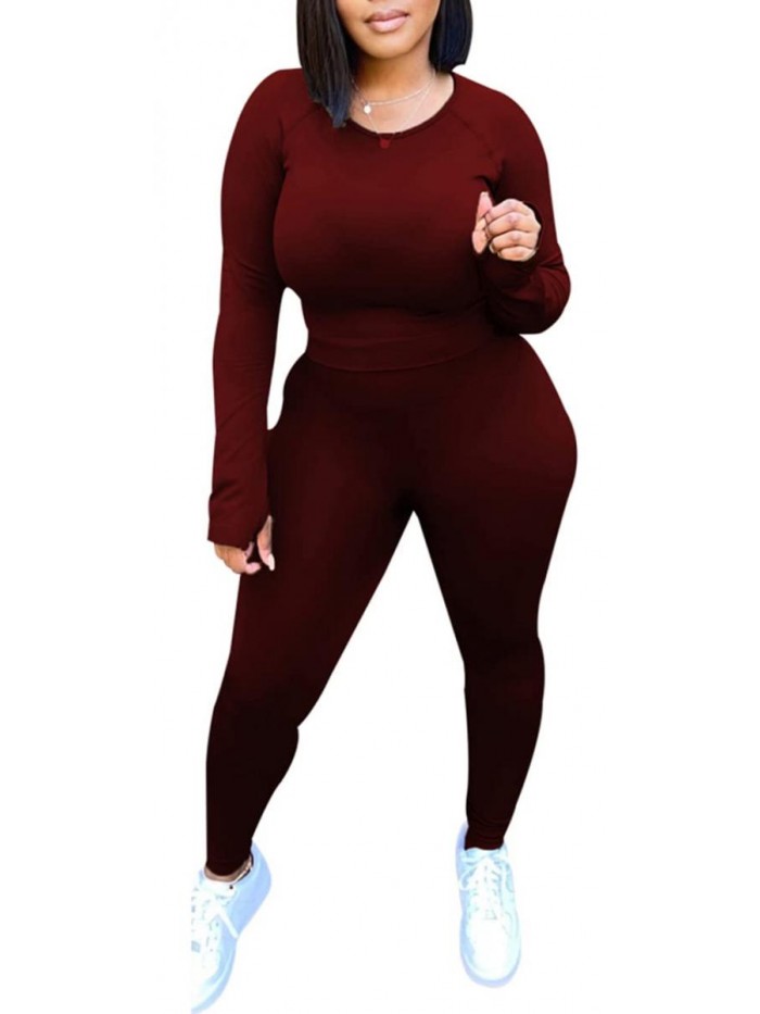 Sexy 2 Piece Outfits Jumpsuit Long Sleeve Top High Waist Pant Set Rompers 