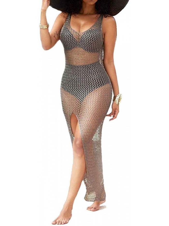 Sexy Long Maxi Dresses Summer Casual See Through Short Sleeve Sheer Mesh Beach Cover Ups Stretchy Plus Size Swimsuit 