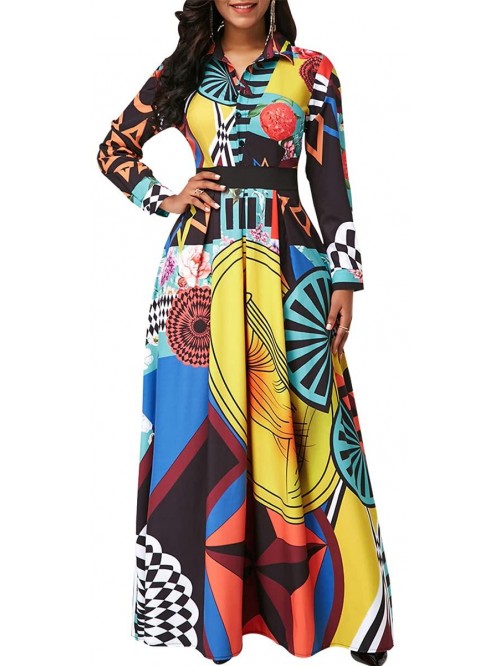 Womens Maxi Dresses Long Sleeve Floral Printed Cas...