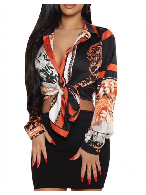 Sexy V-Neck Blouses Shirt Dress Long Sleeve Floral...