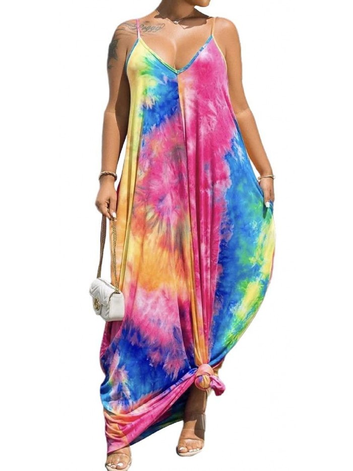 Women's Casual Maxi Dresses Summer Sexy Stripe Long Floor Length Sleeveless Colorful Sundresses Plus Size 