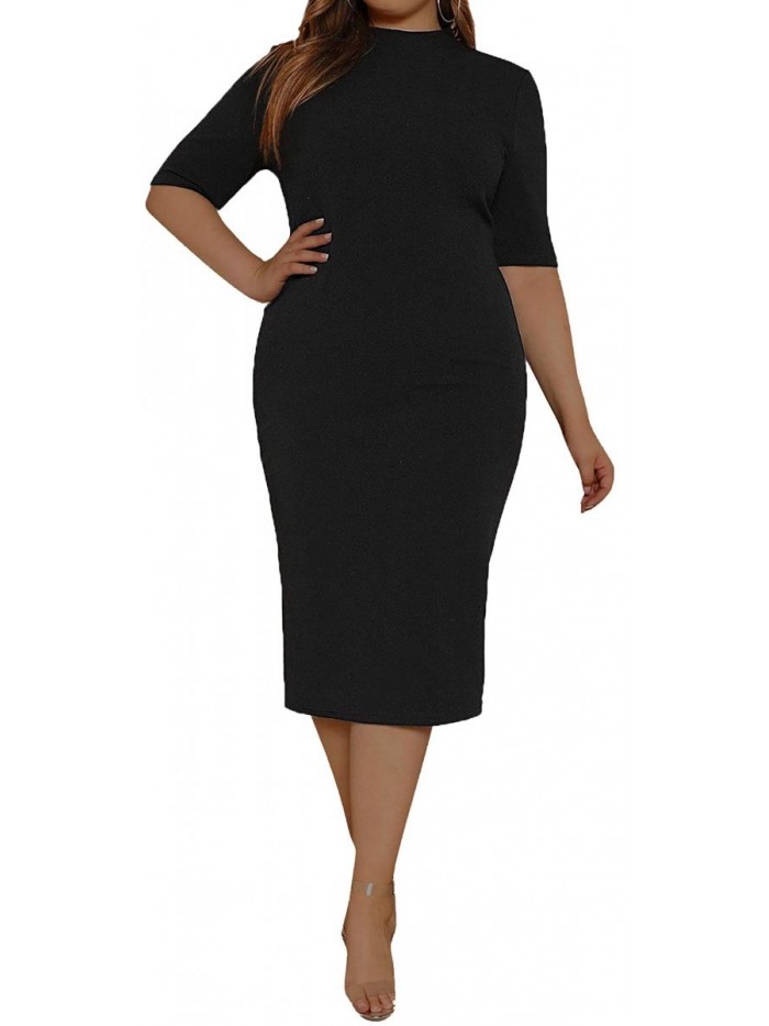 Sexy Plus Size Dress for Women Short Sleeve Bodycon Elegant Pencil Dress for Business Workwear 