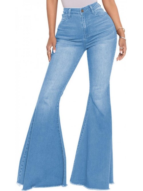Bottom Jeans Elastic High Waisted Flare Jeans Raw ...