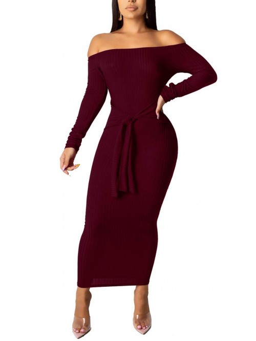Women's Sexy Off Shoulder Long Sleeve Knit Bodycon...