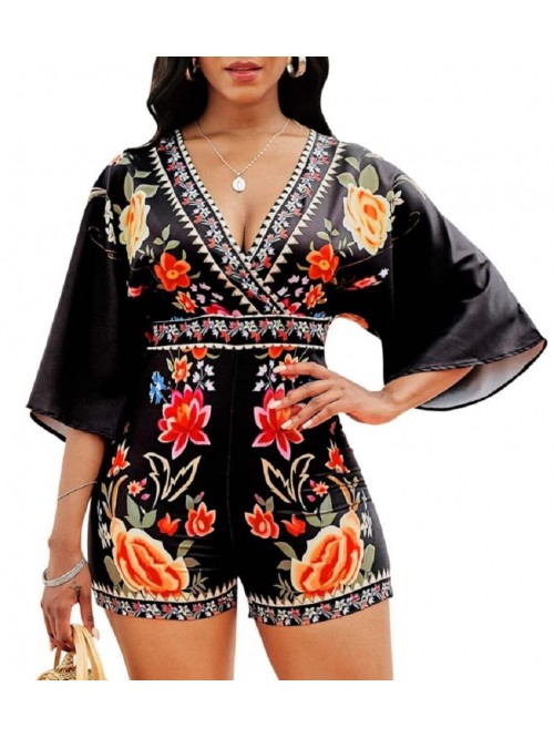 Women's Sexy Short Rompers V Neck Backless Jumpsui...