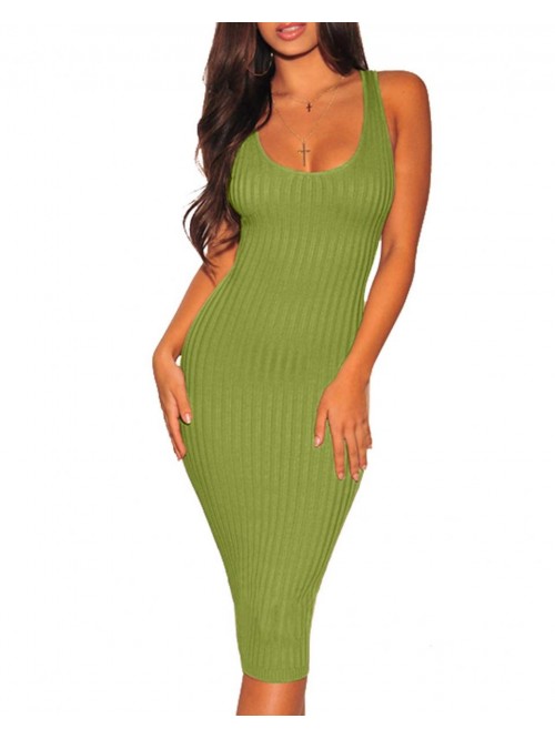 Sexy Casual Bodycon Ribbed Tank Dress Scoop Neck S...