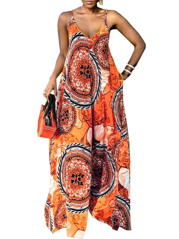 for Women Sleeveless Spaghetti Strap Wide Leg Jumpsuit Floral Print Long Romper Summer Fashion 