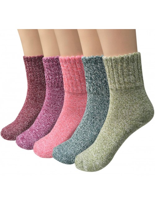 5 Pairs Womens Wool Socks Thick Knit Vintage Winte...