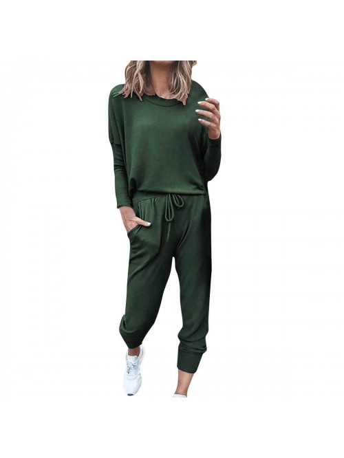 2 Piece Outfits for Women Long Sleeve Crewneck Sol...