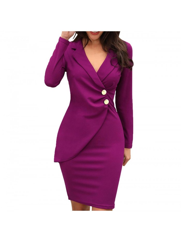 Formal Bodycon Blazer Dress Women Slim Fit Solid Color Side Button Down Wear to Work Office Ladies Dress Suit Set 