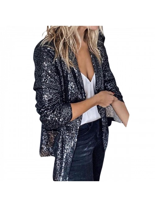 Blazer for Women Casual Solid Color Sequins Long S...