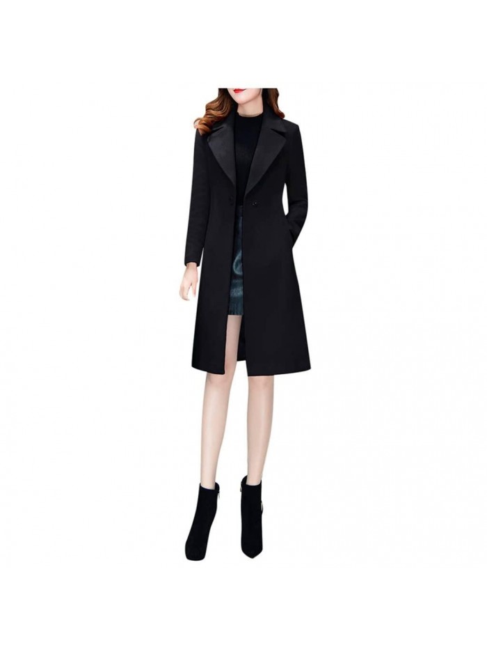 Elegant Mid-Length Slim Fit Wool Blend Coat Windproof Trench Coat 