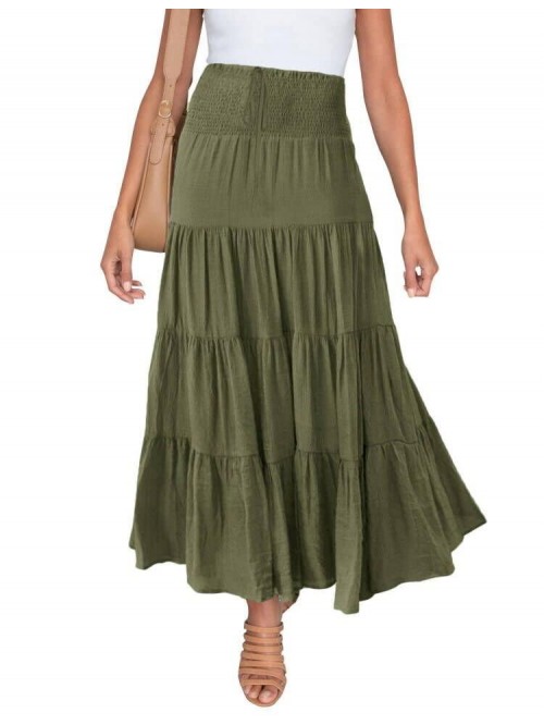 Women's Summer Elastic High Waist Boho Maxi Skirt ...