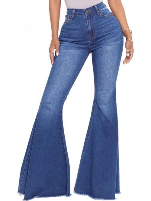 Bottom Jeans Elastic High Waisted Flare Jeans Raw ...