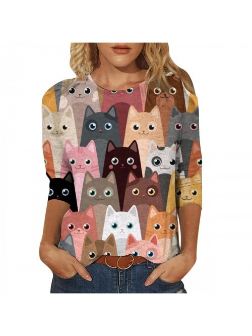 Sleeve Tops for Womens Cute Cat T Shirts Crew Neck...