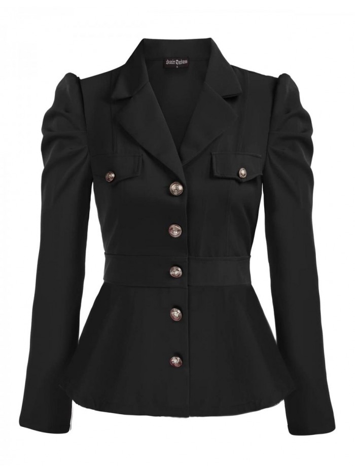 Darkness Women Rerto Victorian Jacket Lapel Collar Peplum Hem Outerwear 