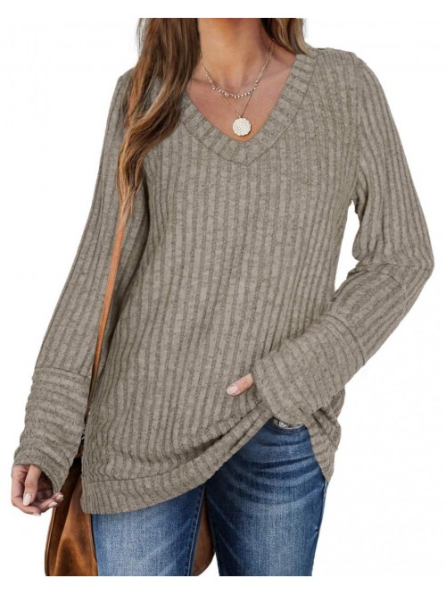Sweaters for Women Long Sleeve V Neck Solid Color ...