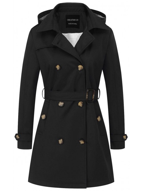 US Women's Trench Coat Double-Breasted Classic Lap...