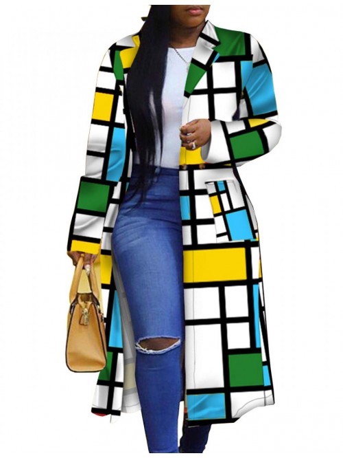 Colored Geo Turn Down Collar Trench Coat Colorful ...