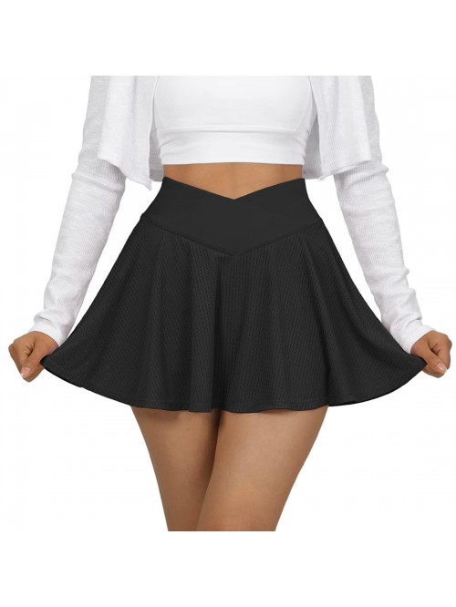 Womens Pleated Tennis Skirt Crossover High Waisted...