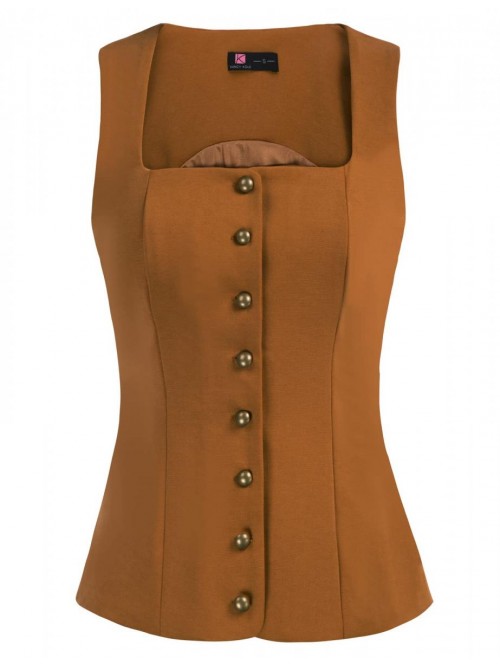 KOLE Women's Vest Vintage Waistcoat Button Down Dr...
