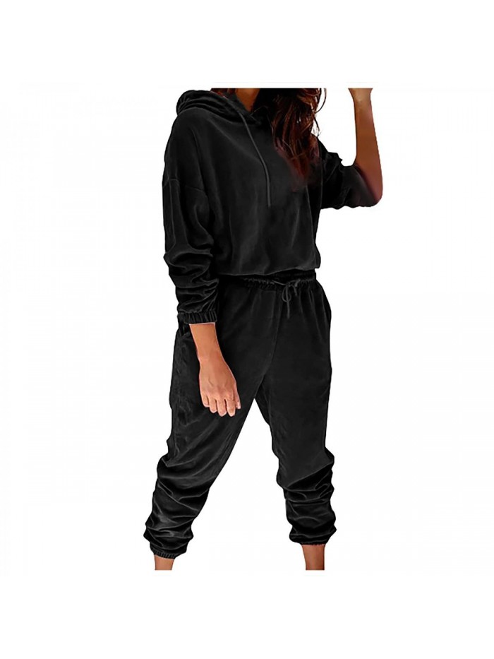 2 Piece Outfits Sets Velour Party Two Piece Winter Club Track Suits Elegant Vacation Holiday Hooded Sweatsuits 