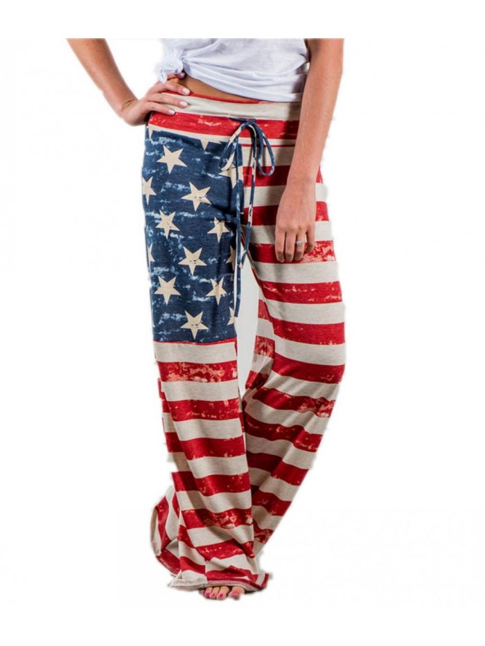 of July Women's American Flag Drawstring Wide Leg Pants Leggings 