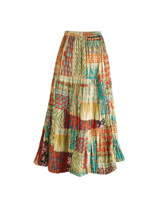 CLASSICS Womens Patchwork Skirt - Cotton Boho Peas...