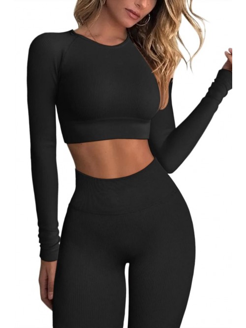 Seamless Workout Outfits for Women 2 Piece Ribbed ...