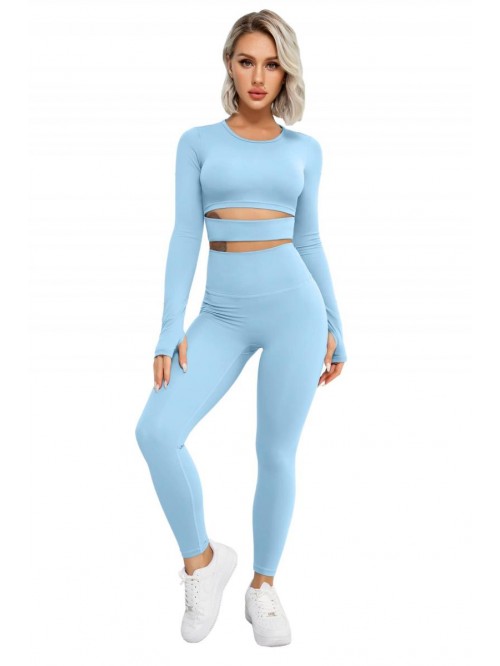 Workout Outfits for Women 2 Piece Long Sleeve Cuto...